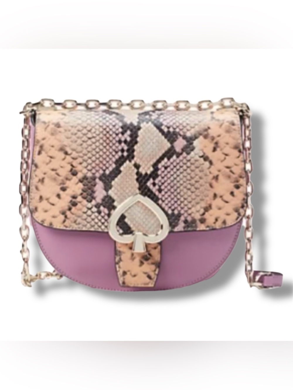 Kate Spade Robyn Exotic Pink Mauve Snake Leather Chain Saddle Bag NWOT